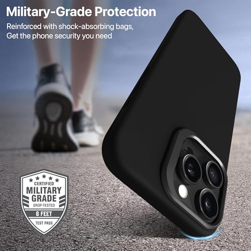 Image of eller sante Silicon Back Cover Case for iPhone 16 Pro Scratch Resistant TPU Shockproof 6ft Feet Drop Protection Support Mag-Safe Wireless Charging- Black