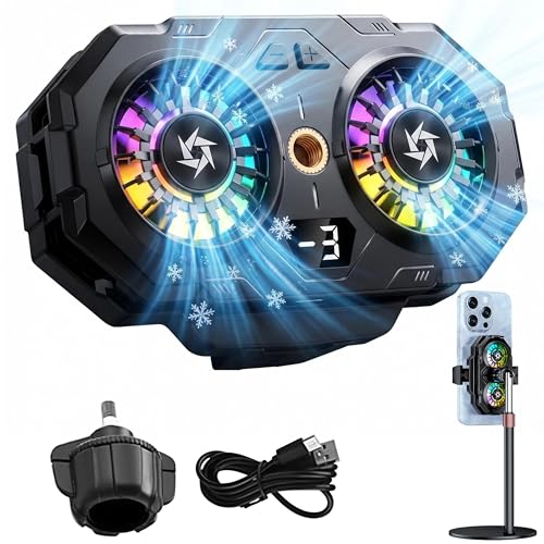 Handy Kühler mit Ständer Doppelkern Phone Cooler mit Digitalanzeige-3 Einstellbare Stufen Tragbarer Handy Kühlventilator Universeller Handykühler für Live Streaming Gaming Binge-Watching