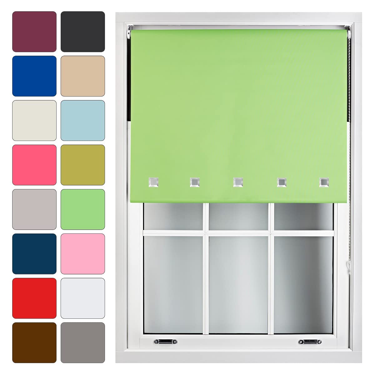 Furnished Lime Blackout Blinds Roller Shade Window Blind With Chrome Square Eyelets Customized Width Made To Measure, Green, 60Cm X 165Cm