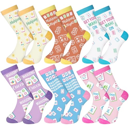 Shihanee 12 Pairs Mahjong Socks for Women Funny Mah Jong Themed Socks with Classic Patterns Gifts for Mahjong Lovers (Candy Colors)