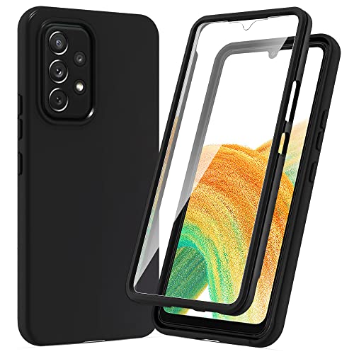 PULEN for Samsung Galaxy A33 5G Case with Built-in Glass Screen Protector, Rugged PC Front Cover + Soft TPU Non-Slip Full-Body Protection Back Cover (Black)