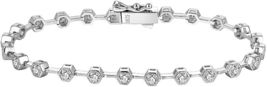 Ello Elli Moissanite Tennis Bracelet for Women, 925 Sterling Silver, 2.5mm D Color VVS1 Lab Created Stones, Honeycomb Bezel, Dual Safety Clasp, Luxury Gift