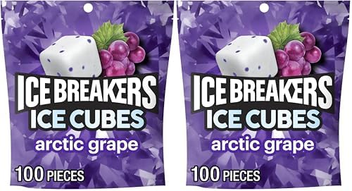 ICE BREAKERS Ice Cubes Arctic Grape Flavored Sugar Free Chewing Gum Pouch, 8.11 oz (100 Pieces) (Pack of 2)
