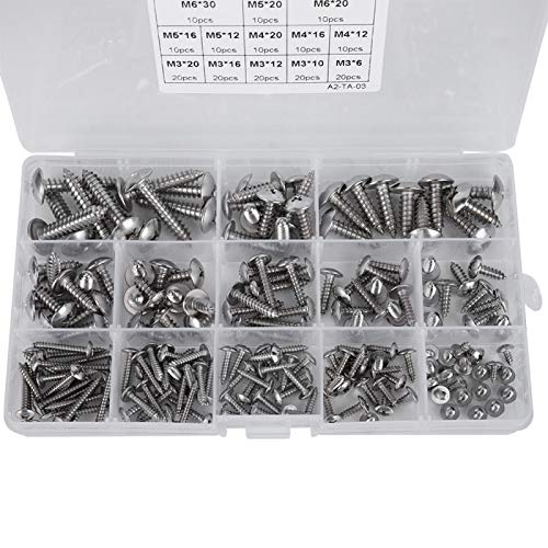 Screws Flat Head, 180Pcs M3 M4 M5 M6 Stainless Steel Flat Head Self-Tapping Screws Assortment Set for Multiple Purpose - Image 4