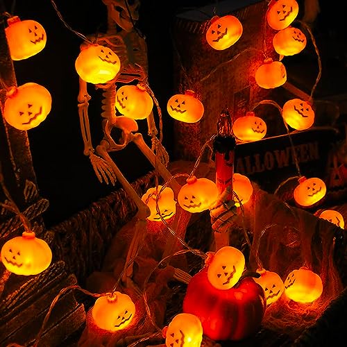 Luci Halloween, Luci Led a Batteria, Zucca Halloween, Halloween Decorazioni，3 Metri 20 LED, IP65 Impermeabile Luci Zucca Halloween per Addobbi Halloween Casa