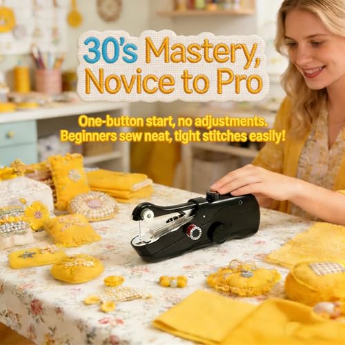 Image of Portable Mini Sewing Machine for Beginners,Hand Held Sewing Machine,Electronic Small Sewing Machine for Quick Stitching with Sewing Kit and Storage Case.(Black)