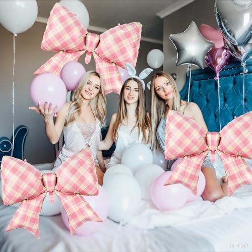 Image of 5pcs Pink Bow Balloons, Pink Bows Balloon, 38 Inch Mesh Giant Large Bow Foil Balloon For Christmas Birthday Baby Shower Girls Women Party Wedding Bridal Shower Bachelorette Engagement Valentine Decor