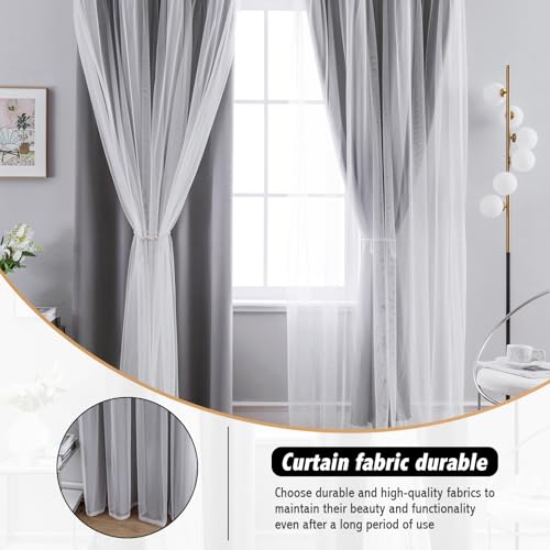 Image of Anytime Double Layer Blackout Curtains 2 Panels,52Wx63L,Grey | Sheer And Fabric Window Drapes Grommet Top Solid Color Bedroom Living Room Home Decor