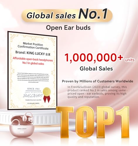Image of King Lucky Next-gen Clip on Earbuds Open Ear Wireless Bluetooth 6.0 Headphones with Mic,50H Play,ENC,IPX5 Waterproof,Sports Ear Buds,Comfortable for Small Ears&Fitness,Running (LED Display, Pink)