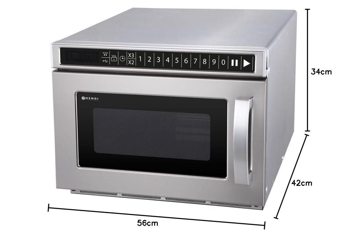 HENDI Micro-ondes, 1800W, programmable via port USB, 10 programmes par default, diamètre max. des plats: 300mm, puissance d'entrée 3000W, 18L, 230V, 563x420x(H)340mm, chambre 330x310x(H)175mm, inox