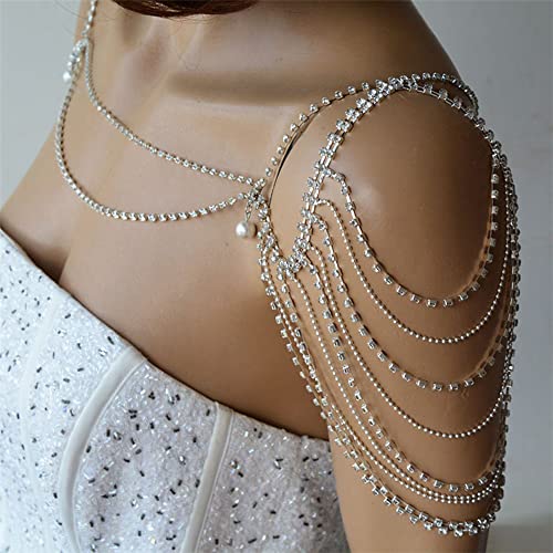 Xerling Silver Rhinestones Shoulder Harness Body Chain Fringe Tassels Bra Chain Body Jewelry Wedding Arm Chain for Women Summer Bikini Body Tassels2