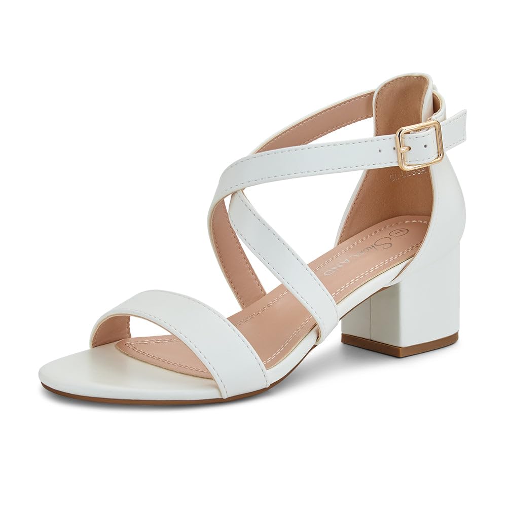 Shoe Land SL-LESSA Women's Low Heels Open Toe Dress Heeled Sandals Cross Ankle Strap Chunky Block Short Heel Pumps Shoes for Office Prom Wedding Party