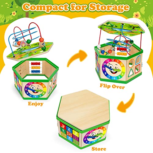 Image of Wooden Activity Cube for 12-18 Month, 1 Year old Boys & Girls, 7-in-1 STEM Montessori Early Developmental Learning Toys for Kids Aged 1-2, Ideal 1st Birthday Gift Toys for Baby, Toddlers (Pink)