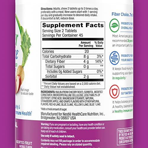 Fiber Choice Daily Prebiotic Fiber Chewable Tablets, Assorted Fruit, 90 Count (Pack of 2) - Image 3