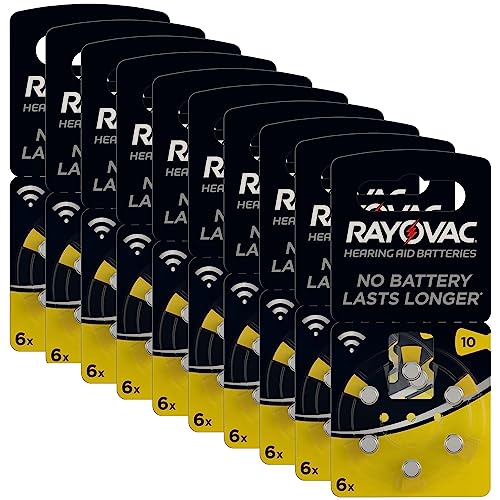 Pila del audífono RAYOVAC modelo 10. PR70. paquete de 60 pilas - 10 x blister de 6 undidades