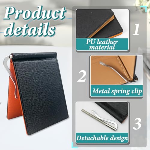 Money Clip Wallets for Men, Men’s Ultra-Thin Wallet with Minimalist Leather Billfold Wallet for Men with Metal Clip and Card Slot, Commemorative Gift(Black)3