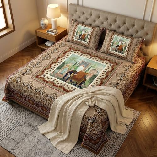Image of LOOMLYFE 300 TC 7D Digital Print Microfiber Soft Cotton Bedsheet for Double Bed, Size 90X100 Inches with 2 Large Size Pillow Covers Without Joint - BrownPeacockElephant