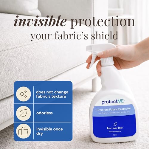 Image of protectME Fabric Protector and Stain Resistant Spray - Upholstery Fabric Spray for Stain Guard for Carpet, Shoes, Couch, Sofa - Non Toxic Water Based Furniture Protector - 25.4 Fl. Oz.
