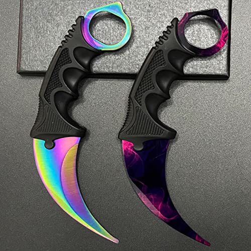 Karambit Knife Trainer Stainless Steel Practice Karambit Knife Fixed Blade Training Karambit Knife With Sheath And Cord Suitable For Hiking, Adventure, Survival And Collection 2 Pieces(Purple Color) #TOP3