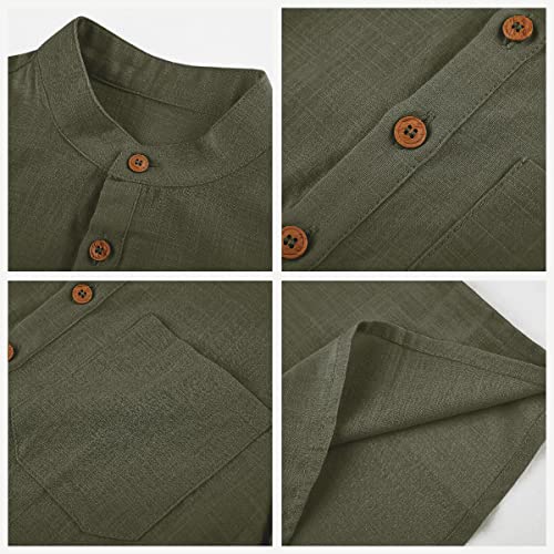 Image of Inorin Boys Button Up Henley Shirts Short Sleeve Summer Cotton Dress Shirt | Kids Casual Tees Tops, Chest Pocket, Solid Color Basic T-shirts, 5-14 Years