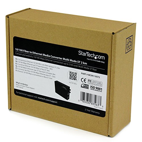 Image of StarTech Multi-Mode (MM) ST Fiber Media Converter, 2km, TAA (MCM110ST2) | 10 /100Mbps Networks, 1310nm, For, Standalone Ethernet to ST MM Fiber Media Converter