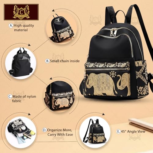 Image of Ethnic Style Waterproof Oxford Backpack for Women & Girls | Fashion Travel Canvas Look Nylon Bag | Large Capacity Printed Laptop Backpack for College