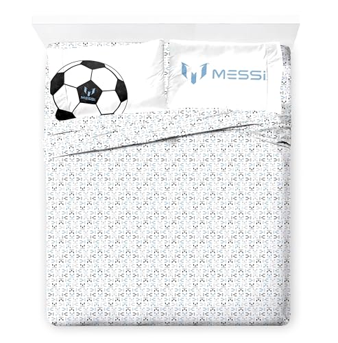Image of Jay Franco Kids Comforter Set Includes Sheets and Pillow Cover - Soft and Cozy Bed Set for Stylish Room Decor, White - Messi, 7 Piece Full
