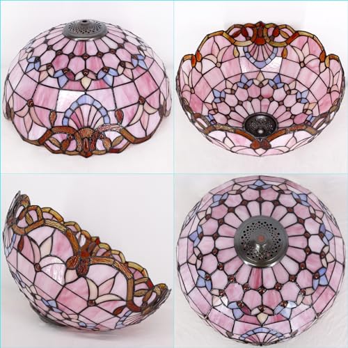 Image of 16Inch Tiffany Stained Glass Lamp Shade Replacement Only(Pink Baroque) | Fit For Table Lamps FLoor Lamp Ceiling Fixture Pendant Hanging Light Home Office Decoration