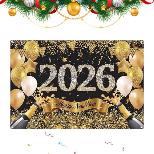 Decoraciones de Año Nuevo - Panel grande de tela, banner de celebración 2026, decoración de, exhibición de vacaciones en interiores y exteriores, reutilizable para fotos