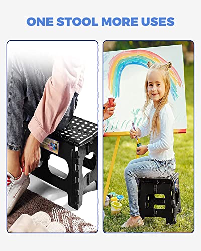 Acko 11 Inch Folding Step Stool Lightweight Plastic Step Stool - 2 Pack - Foldable Step Stool For Adults,Non Slip Folding Stools For Kitchen Bathroom Bedroom (Black, 2 Pack) #TOP2