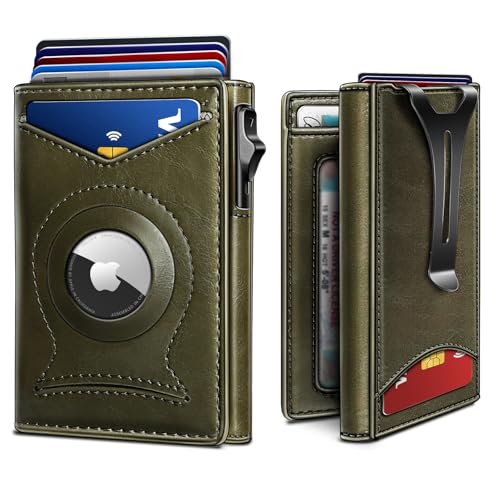 BULLIANT Money Clip Wallet,Mens Gift Slim Wallet Credit Card Holder Airtag&Standard Use 9Cards-Metal Case in Magnetic Flip Shell