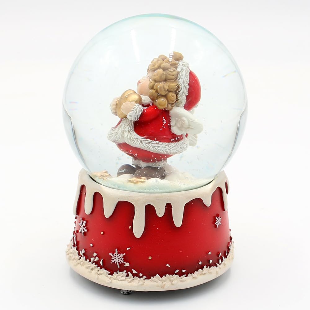 Boule à Neige avec mécanisme - Ange avec cœur - sur Socle enneigé - Mélodie : Oh du Fröhliche - L/L/H/Ø Boule 10 x 10 x 15 cm Ø 10 cm