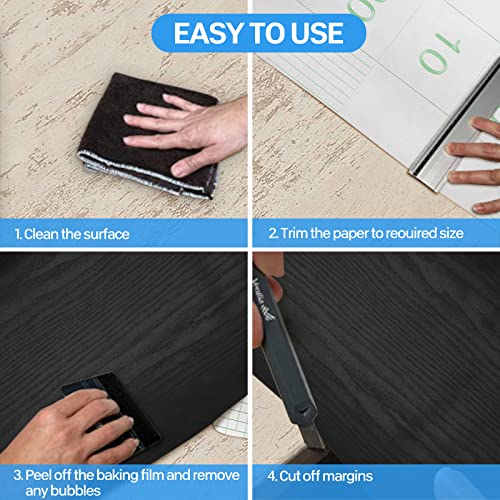 Seonta Black Contact Paper 16"X118" Wood Peel And Stick Wallpaper Waterproof Removable Self Adhesive Wall Paper Sticker Cover Wood Vinyl Wrap For Countertop Desk Table Cabinets #TOP4