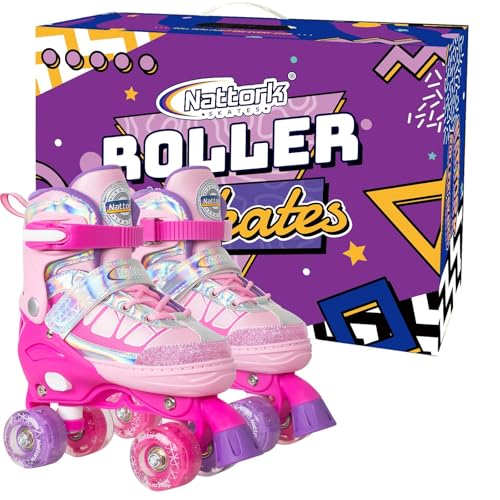 Image of Kids Roller Skates for Girls, Blue Adjustable Rollerskates with Light Up Wheels for Big Kids Ages 6-12 7 8 9 10, Beginners Outdoor Sports, Best Birthday Gift for Kids
