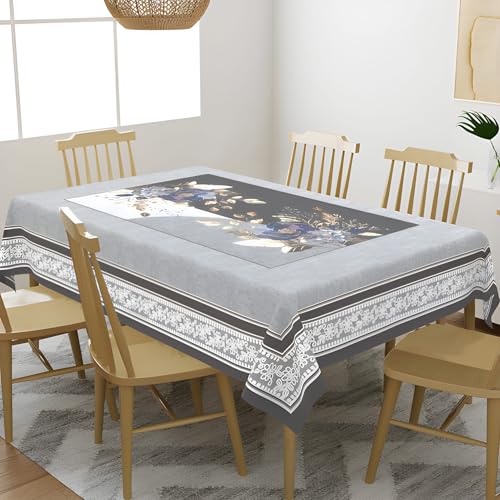 Image of Cloth Fusion Velvet Floral Dining Table Cover Cloth 6 Seater with Stunning Gold Foil Design for Home Decor (60x90 Inch, Black)