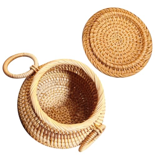 Angoily Cesta de Almacenamiento Tejida a Mano de Mimbre Otoñal con Tapa Organizador Multiusos para Escritorio y Hogar Contenedor Decorativo para Cosméticos y Aperitivos Cesta para Mesa