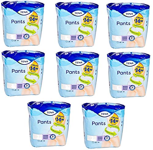 TENA Pantalones maxi medianos talla media 64 unidades 8 paquetes de 8 unidades