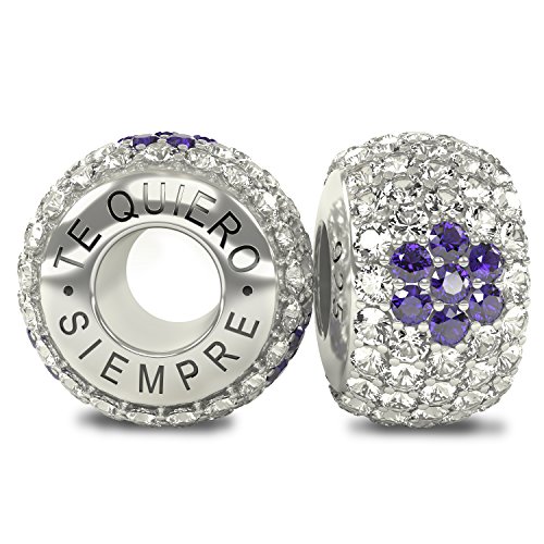 La Colección Real - Te Quiero Siempre 925 Plata de Ley Charm Abalorio Cuenta con Cristales Austriacos compatible con Pandora o pulsera similar de 3mm