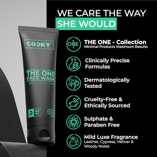 Image of Cocky - The One Face Wash for Men | All-in-One Deep Cleansing, De-Tan, Detox, Anti-Acne | Powered by Witch Hazel, Salicylic Acid, Niacinamide & Charcoal Beads | Sulphate & Paraben Free | Mild Luxe Fragrance | 120 ml