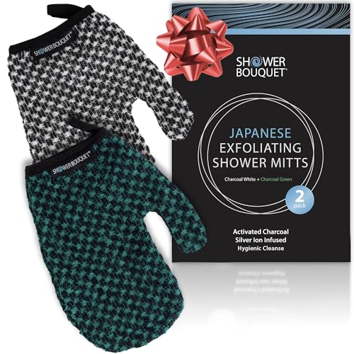 Japanese Exfoliating Mitt 2-Pack - Charcoal & Silver Ion Exfoliating