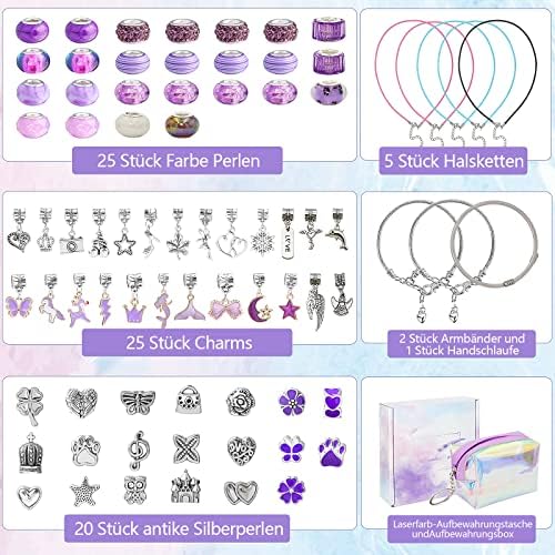 Homgaty Girls Charm Bracelet Making Kit, Jewellery Craft Sets, Girls Jewellery Making Kit Gift for Kids, Charm Bracelet Kit DIY for Girls Aged 6 7 8 9 10 11 12 Years Girls