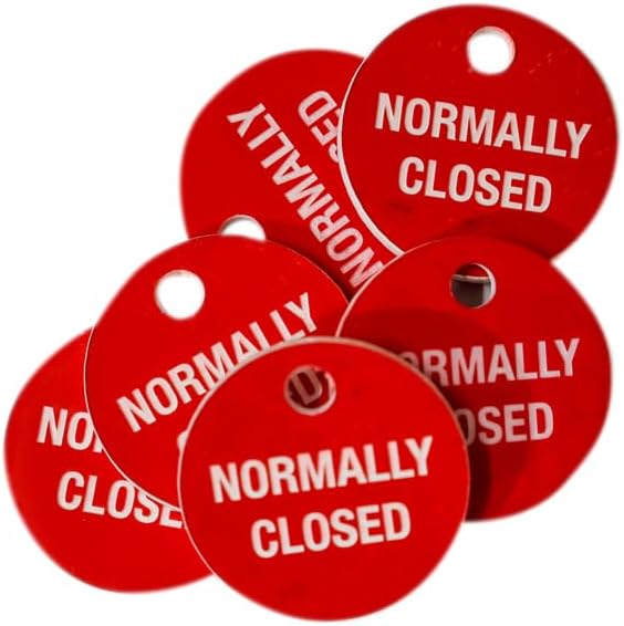 Normally Closed Double Sided Engraved Plastic Tags, 50 Pack, 1.5" Diameter, 1/8" Thick, Engraved Plastic, Code VT02