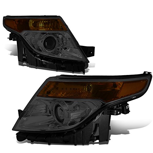 Pair of Smoked Housing Amber Corner/Signal Projector Headlights Lamps Compatible with Ford Explorer 5th Gen U502 11-15