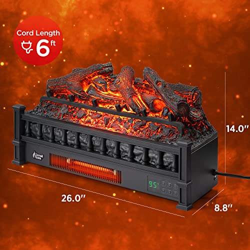 TURBRO Eternal Flame 26-Inch Infrared Quartz Electric Fireplace Log Heater, Realistic Lemonwood Logs, Adjustable Flame Colors, Remote Control, Thermostat, Timer, EF26-LG, 1500W by TURBRO - Image 5