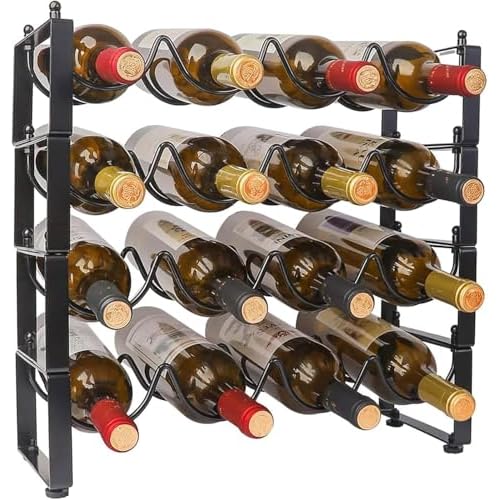 TONLEA 4 Tier Wine Rack, 3-in-1 16 Bottles Wine Storage, Wine Bottle Rack Stackable, Wine Storage Rack for Cabinet Pantry(Dark Black, Version 2.0)