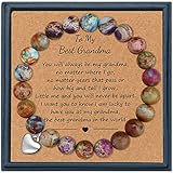 ALEBEE Grandma Birthday Gifts Natural Gem Stone Bracelet Elastic Bead Heart Charm Beaded Bracelet Yo