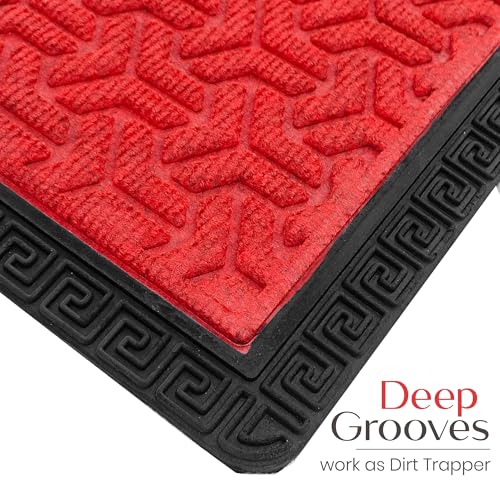 Image of Yellow Weaves 1 Pc Rectangular Door Mat for Home Entrance,Outdoor Rubber Mat,Non-Slip,Anti Skid Foot Mat,Dirt Trapper,Heavy-Duty,Weather-Resistant,Waterproof Doormat(40x60cms,Geometric,Red Color)