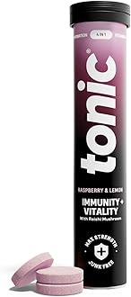 Tonic Health Daily Immunity Tablets - 4-in-1 Effervescent Multivitamins, Minerals & Phytonutrients - Vitamin D, Vitamin C and Zinc - Vegan, No Sugar- Max Strength Tablets, Raspberry & Lemon, 20 Count