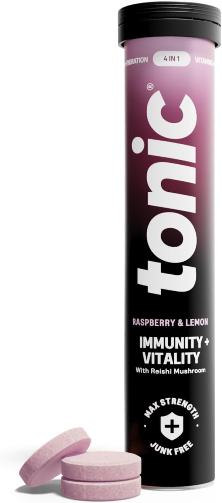 Daily Immunity Tablets - 4-in-1 Effervescent Multivitamins, Minerals & Phytonutrients - Vitamin D, Vitamin C and Zinc - Vegan, No Sugar- Max Strength Tablets, Raspberry & Lemon, 20 Count