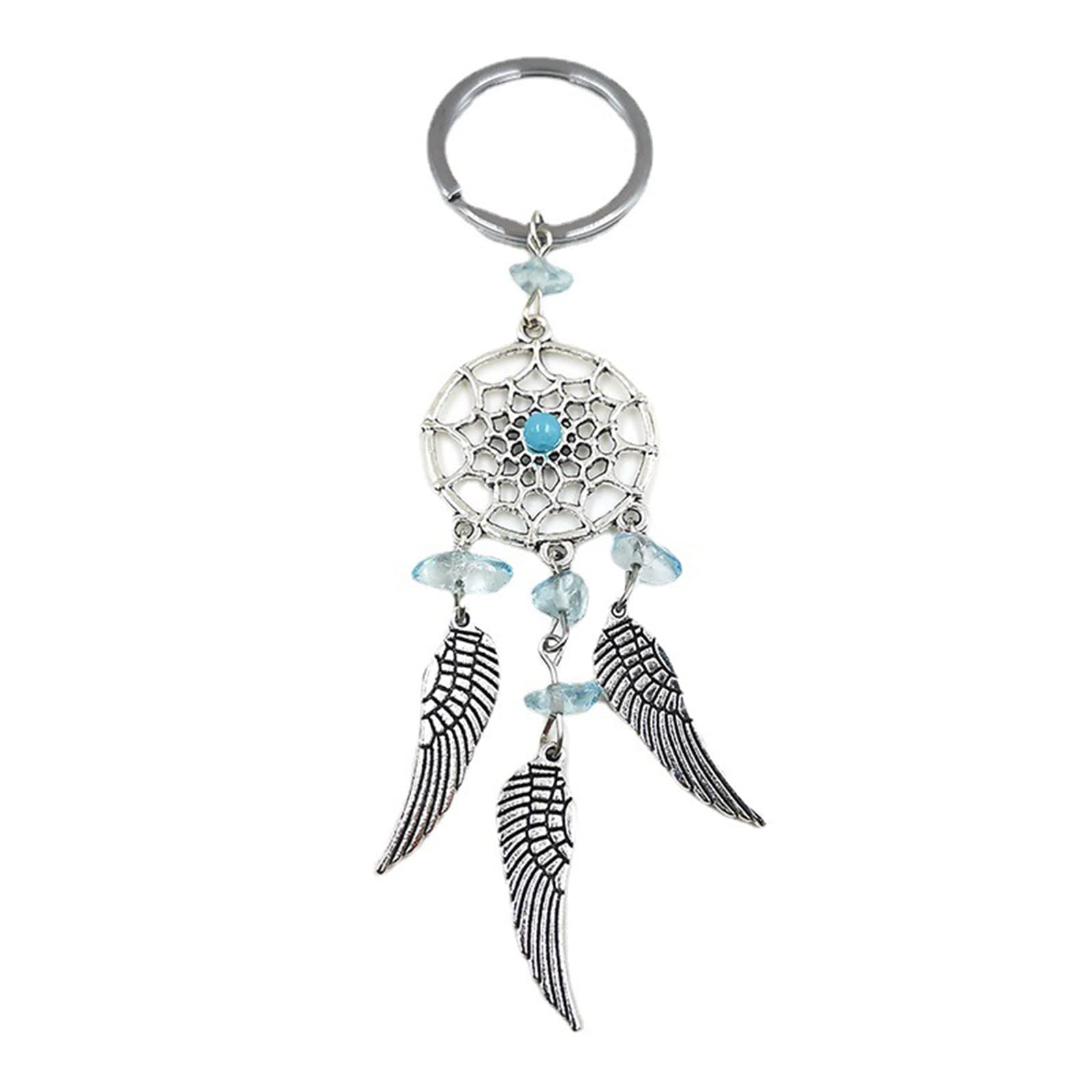 Yjcnelcr Key Chains for Ladies Ethnic Vintage Natural Stone Dream Catcher Wing Tassel Keychain Keyring Keyholder Pendant Phone Car Keychain for Women Keyrings Keychain Gifts for Women Girls